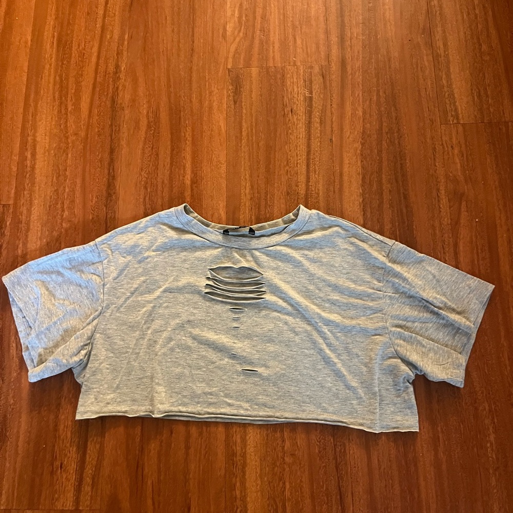 Gray Distressed Crop Top